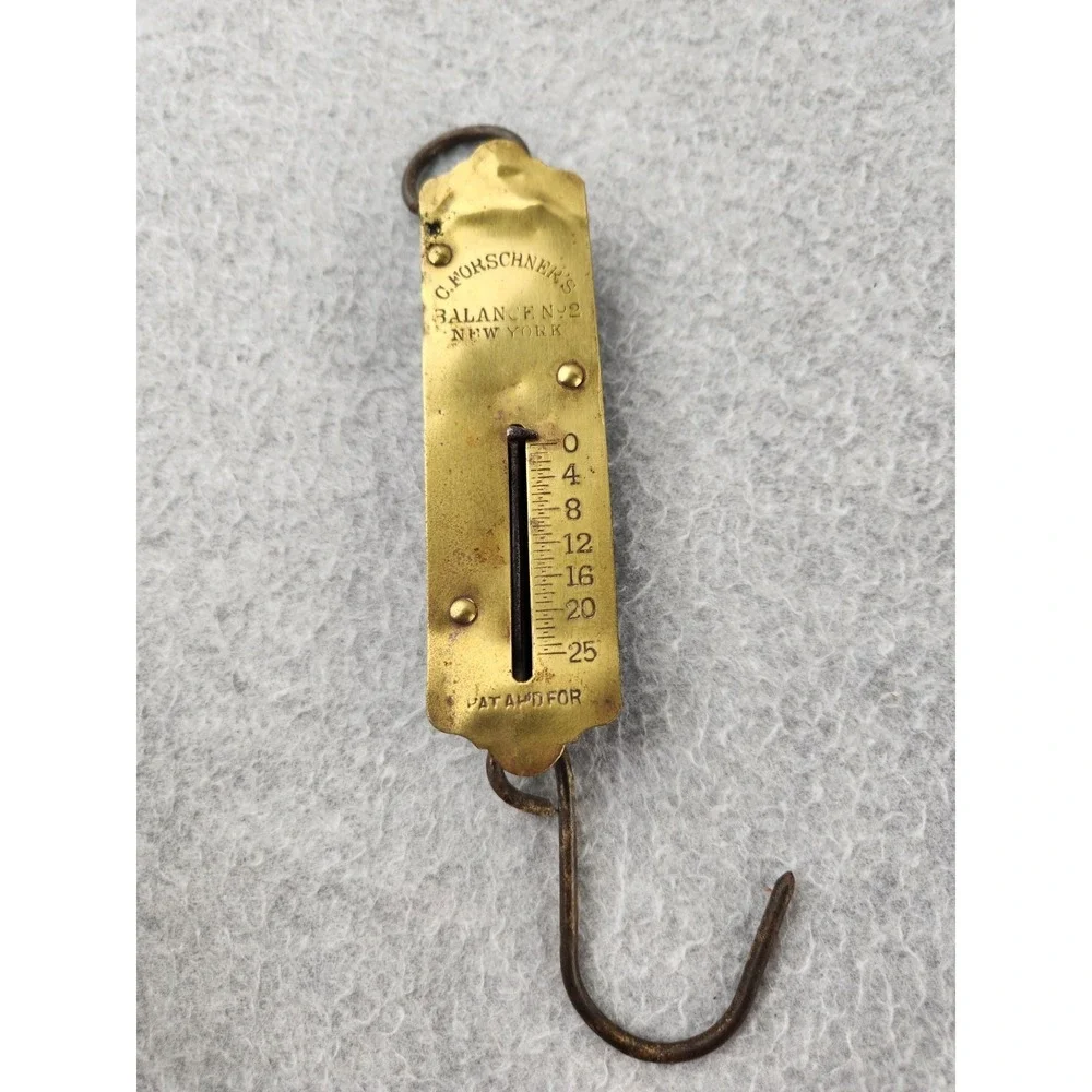 Antique Brass Forschner's Spring Balance 25 Lb Hanging Scale Pull Weight Model 2